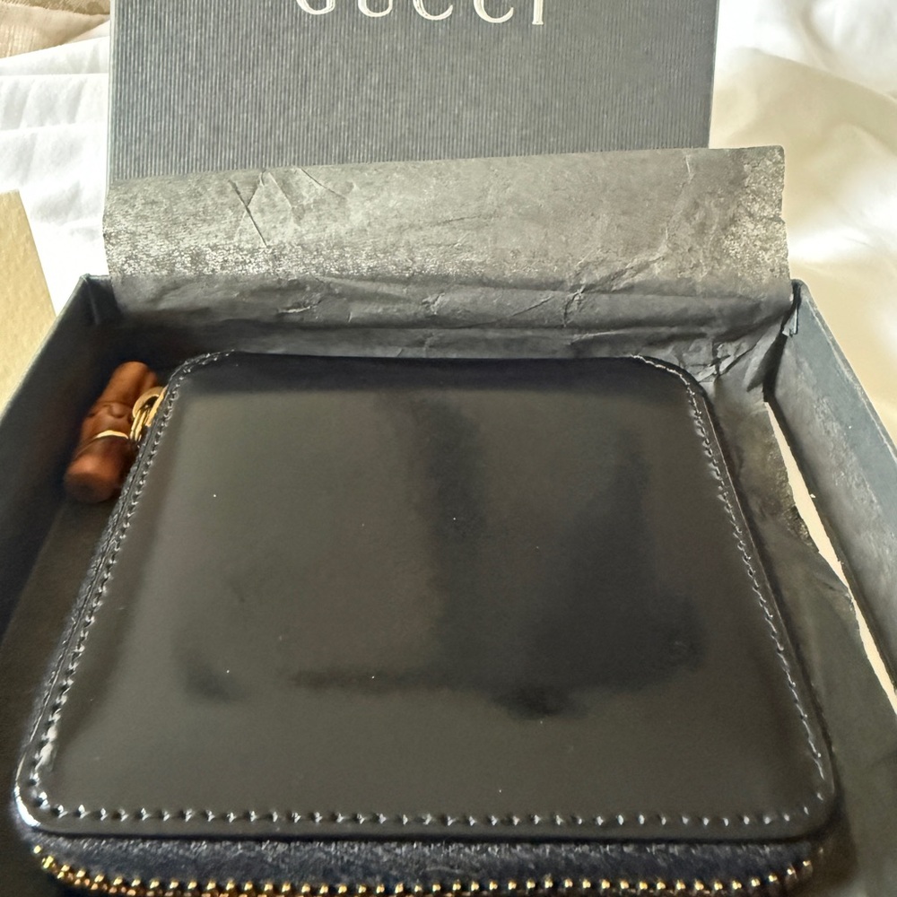 Rare Vintage Gucci Bamboo Zip Key Case Card Holder Black Patent Leather w/ Box - Picture 3 of 7
